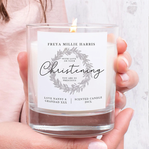Personalised Christening Candle Gift shown from the front