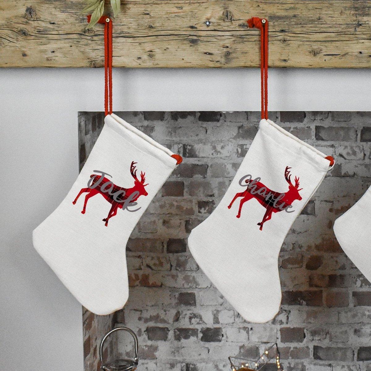 Personalised Christmas Stocking, Christmas Stocking, Personalised Linen Stockings, Stag Christmas Family Decoration, Xmas Stocking Hessian, - Amy Lucy