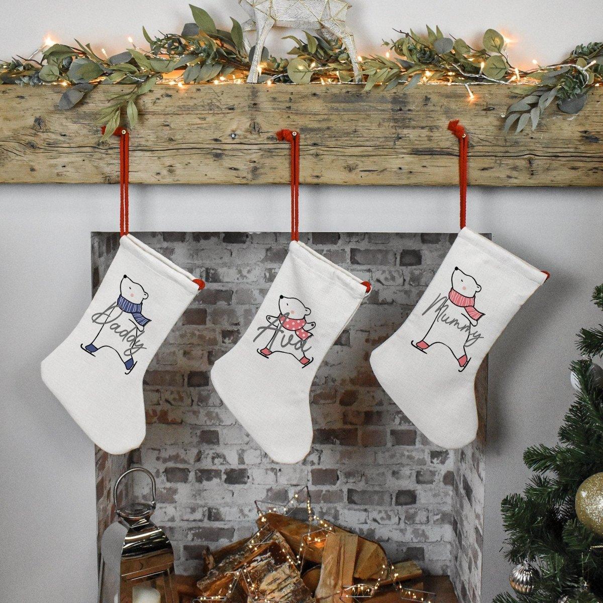 Personalised Christmas Stocking, Family Christmas Stockings, Christmas Family Decoration, Polar Bear Stocking, Name Holiday Stocking - Amy Lucy