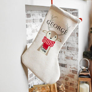 Personalised Christmas Stocking, Reindeer Stocking, Family Stockings, Matching Stockings, Name Christmas Stocking, Holiday Stocking, Linen - Amy Lucy