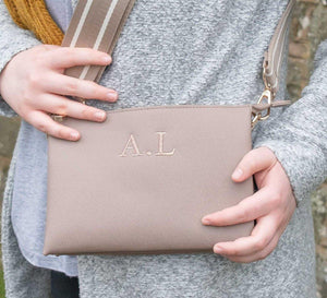 Personalised Cross Body Bag, Initials Cross Body Bag, Monogram Cross Body Bag with Strap, Bridesmaid Bag, Embroidered - Amy Lucy