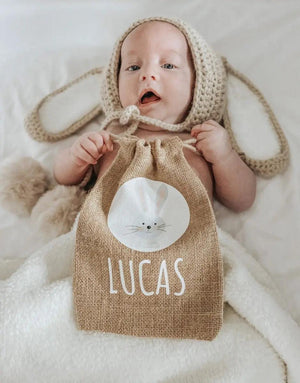 Personalised Cute Easter Bunny Jute Sack, Personalised Easter Bag, Child's Storage Bag, Easter Egg Hunt Gift Bag, Easter Egg Hunt Bags - Amy Lucy