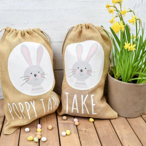 Personalised Cute Easter Bunny Jute Sack, Personalised Easter Bag, Child's Storage Bag, Easter Egg Hunt Gift Bag, Easter Egg Hunt Bags - Amy Lucy