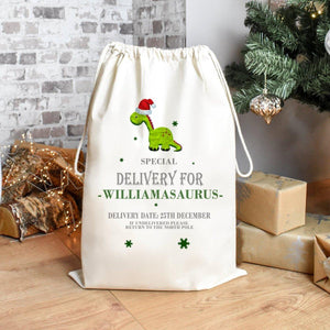 Personalised Dinosaur Christmas Sack, Christmas Sack, Dinosaur Child's Kids Christmas Gift Sack, Cotton Santa Bag, Santa Toy Sack, Dino - Amy Lucy