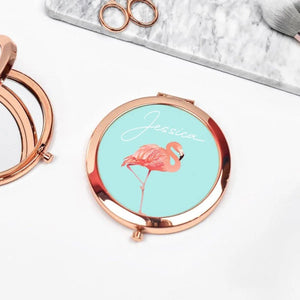 Personalised Flamingo Compact Mirror, Flamingo Pocket Mirror, Pocket Mirror, Tropical Hand Mirror, Small Mum Gift, Birthday Gift,Hand Mirror - Amy Lucy