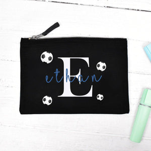 Personalised Football Pencil Case, Child's Pencil Case, Football Personalised Pencil Case, Back To School, Boys Pencil Case, Black, School - Amy Lucy