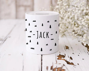 Personalised Forest Money Box, Custom Boy's Piggy Bank, Boys Woodland Decor, Custom Nursery Decor, Boys Bedroom Decor, Child's Money Bank - Amy Lucy