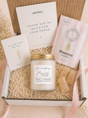 Lit personalised Forever & Always Candle Gift in a styled setting