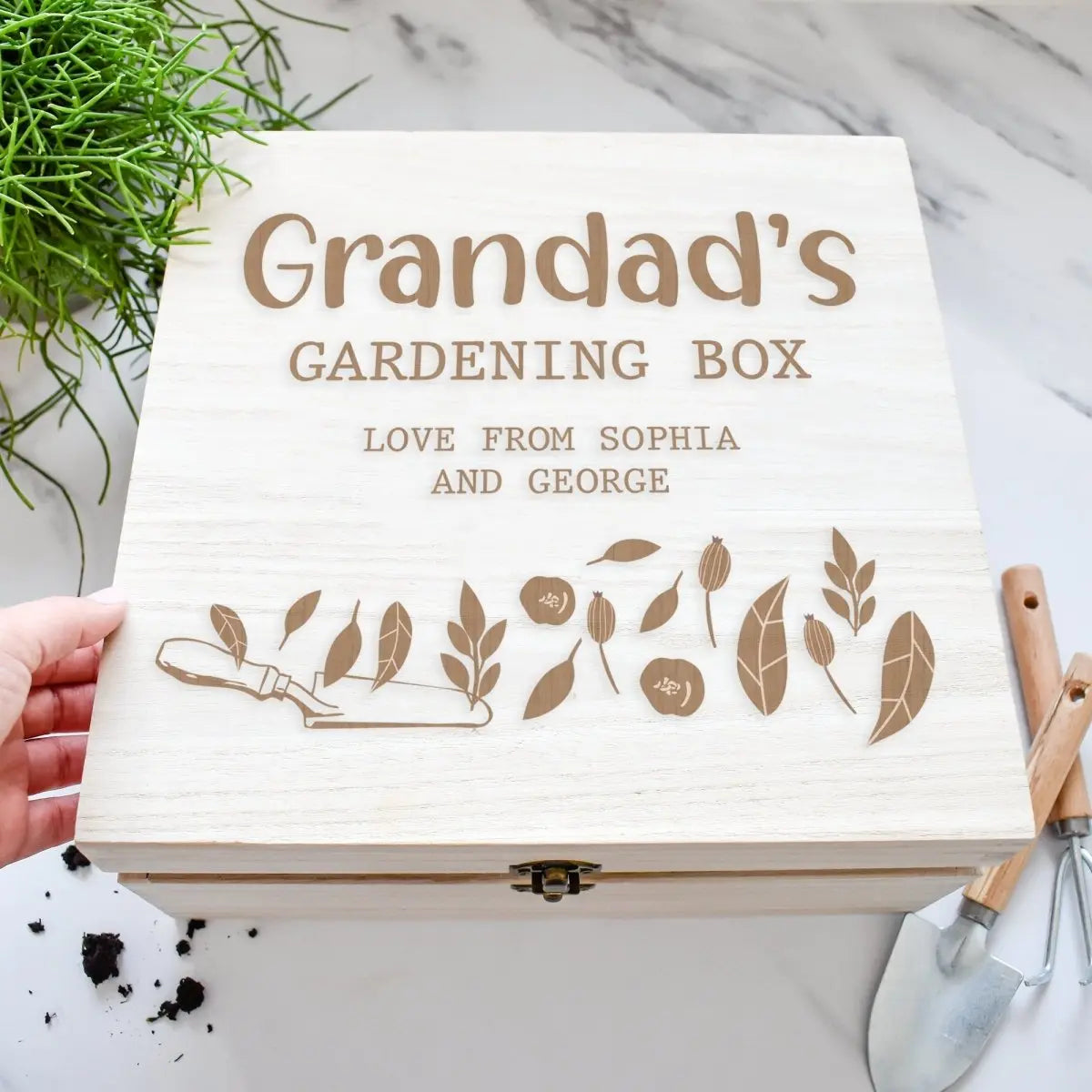Personalised Gardening Box, Granddad Gift, Gardening Storage Box, Father's Day Gift, Granddad Gift, Wooden Engraved Box, Seed Box, Tool Box - Amy Lucy