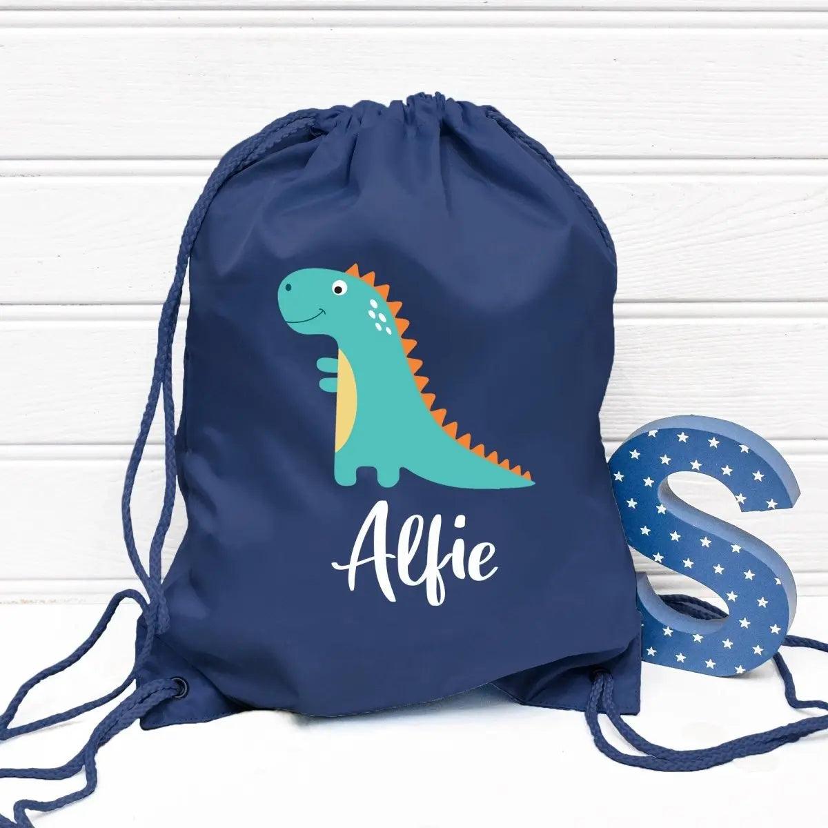 Personalised Gym Bag Kids Boys Dinosaur Gym Bag Boys Drawstring Bag Amy Lucy