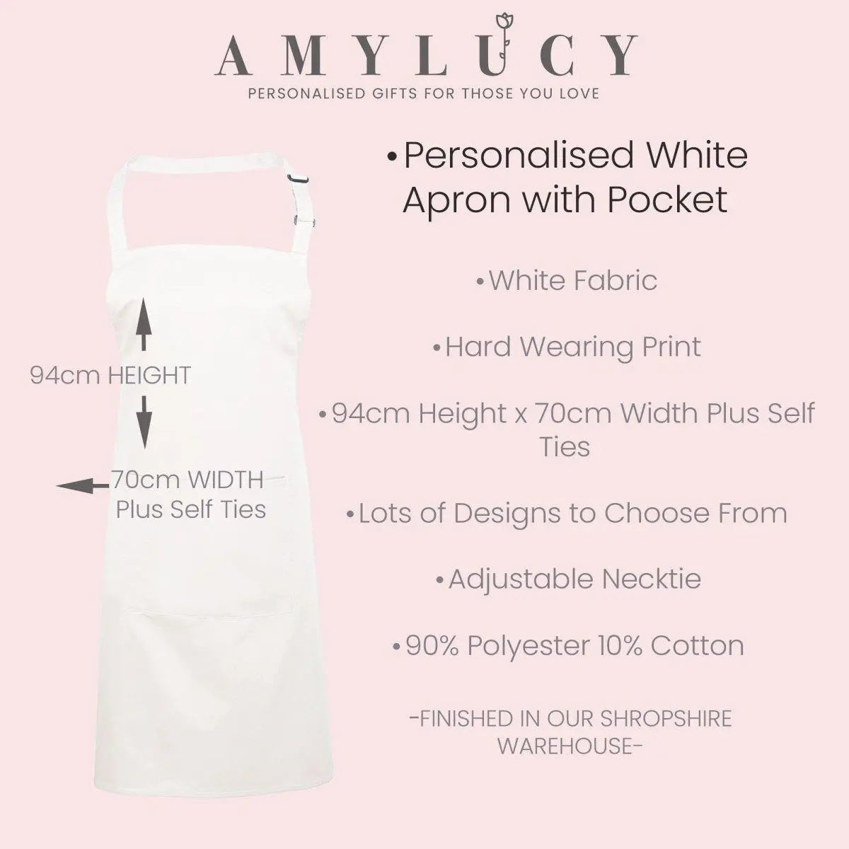 Personalised Initial Apron, Rose Gold Baking Gift, Watercolour Flowers Apron Cooking Gift, Initial Gift for Her, Custom Made, Your Words - Amy Lucy