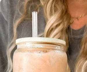 Personalised Initial Glass Tumbler with Straw, Bridesmaid Coffee Cup, Bride to be Tumbler, Name Coffee Drink Cup Bachelorette Libby Glass - Amy Lucy