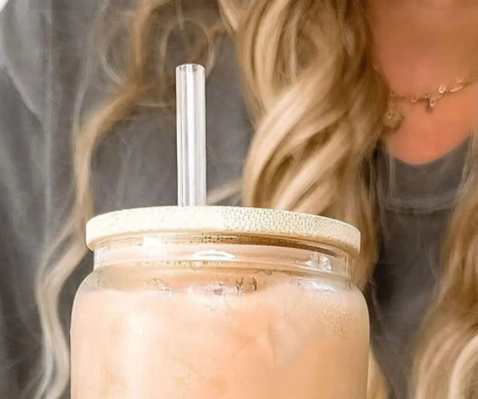 Personalised Initial Glass Tumbler with Straw, Bridesmaid Coffee Cup, Bride to be Tumbler, Name Coffee Drink Cup Bachelorette Libby Glass - Amy Lucy