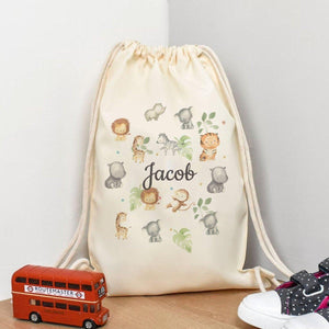 Personalised Jungle Drawstring Bag, Jungle Gym Bag, Child Jungle Gym Bag, Child's Sports Bag, Safari Sports Bag, Sports Bag - Amy Lucy