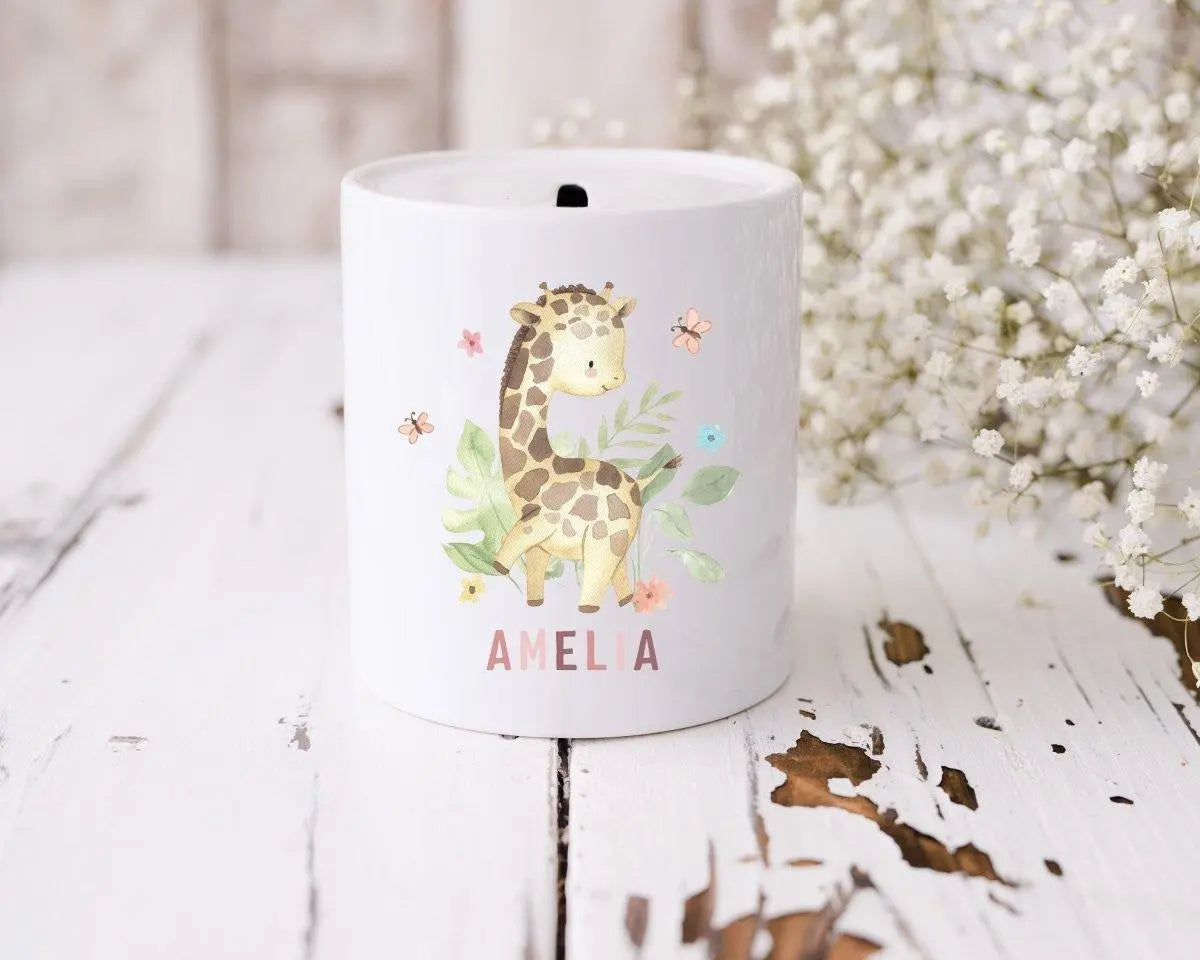 Personalised Jungle Money Box, Giraffe Money Box, Jungle Theme, New Baby Gift, New Baby Money Box, Bedroom D?cor, Piggy Bank, Giraffe - Amy Lucy