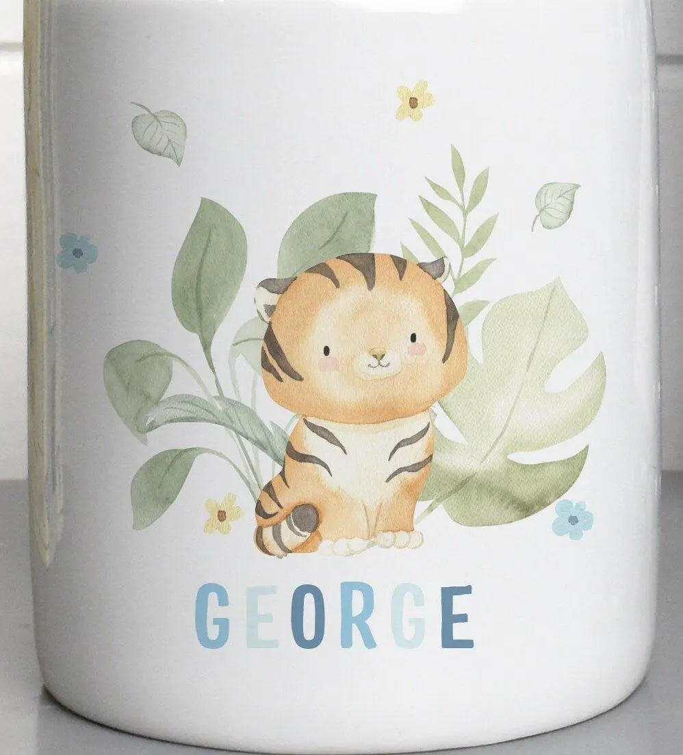 Personalised Jungle Money Box, Tiger Money Box, Jungle Theme, New Baby Gift, New Baby Money Box, Bedroom D?cor, Piggy Bank Money Box, Box - Amy Lucy