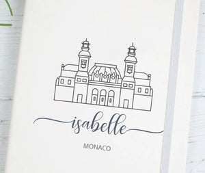 Personalised Monaco Notebook, Monaco Travel Journal, Travel Journal, Custom Name Journal, Monaco Theme Diary, Travel Gift, Uni Notebook - Amy Lucy