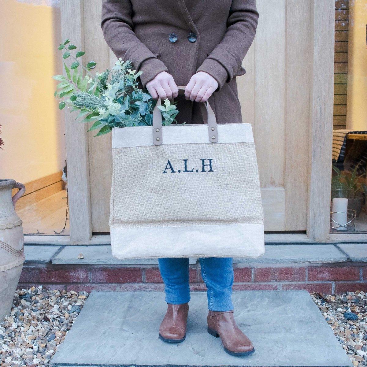 Personalised Monogram Jute Bag, Personalised Embroidered Initial Tote Bag, Luxury Shopper, Gift for Her, Mother's Day Bag, Custom Tote Bag - Amy Lucy