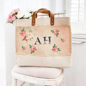 Personalised Monogram Jute Bag, Personalised Floral Print Tote Bag, Luxury Bridal Gifts, Gifts for Her, Mother's Day Bag, Custom Tote Bag - Amy Lucy