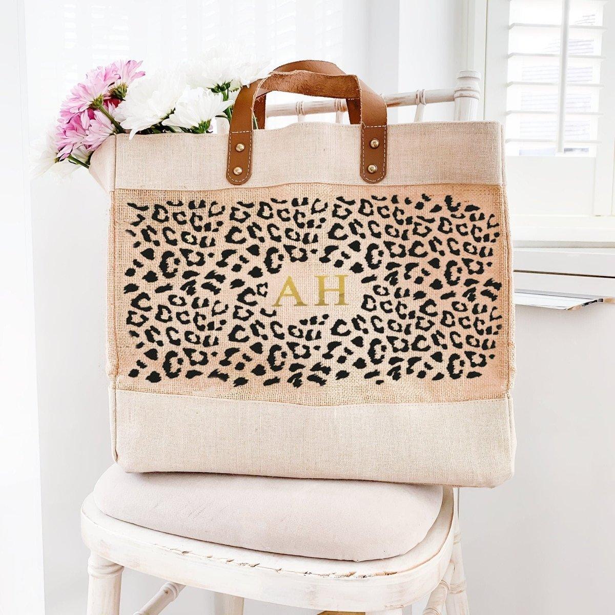 Personalised Monogram Jute Bag, Personalised Leopard Print Tote Bag, Luxury Bridal Gifts, Gift for Her, Mother's Day Bag, Custom Tote Bag - Amy Lucy