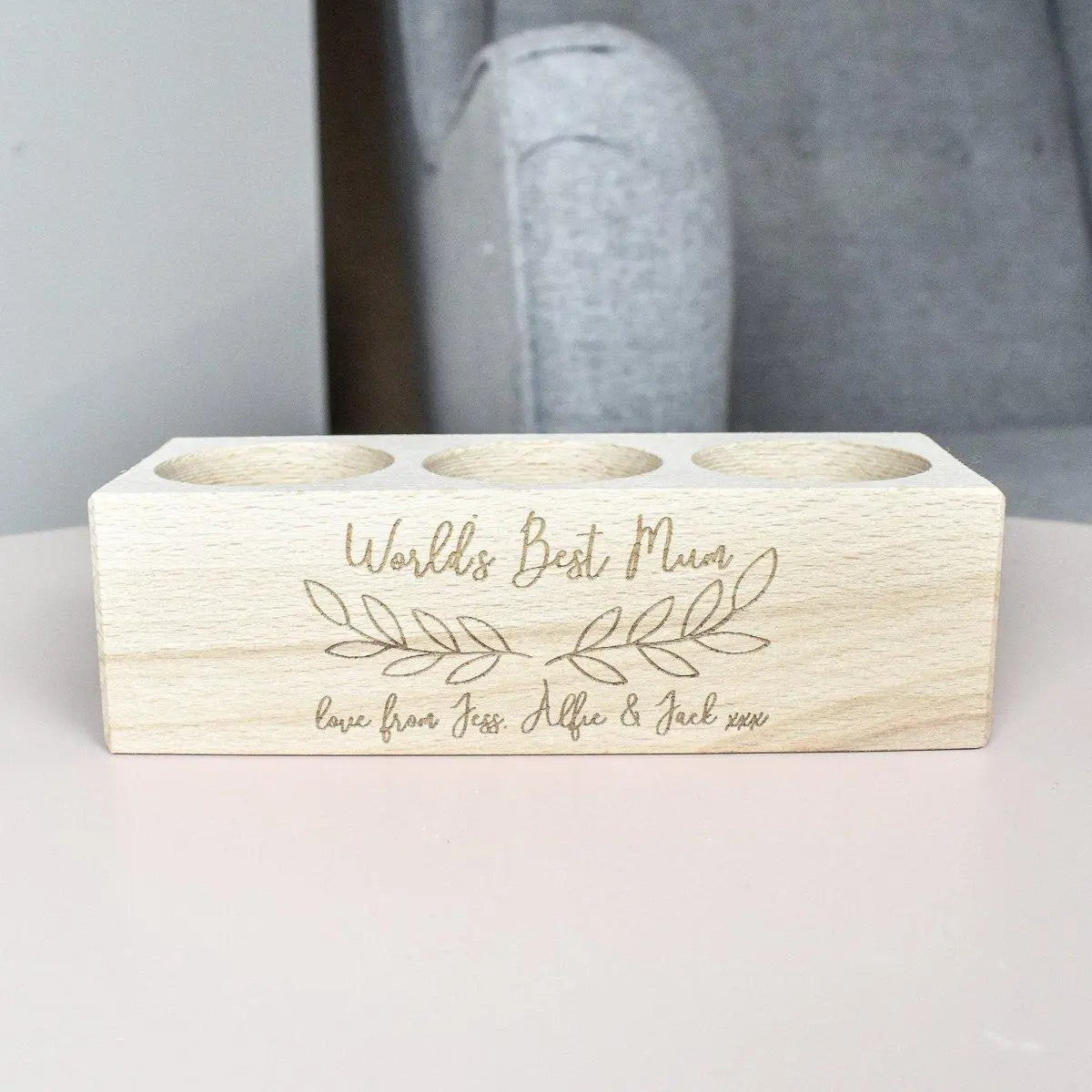 Personalised Mother's Day Tealight Holder with Candles, Engraved Candleholder, Mother's Day Candle, Personalised Gift for Mum, Wooden Candle - Amy Lucy