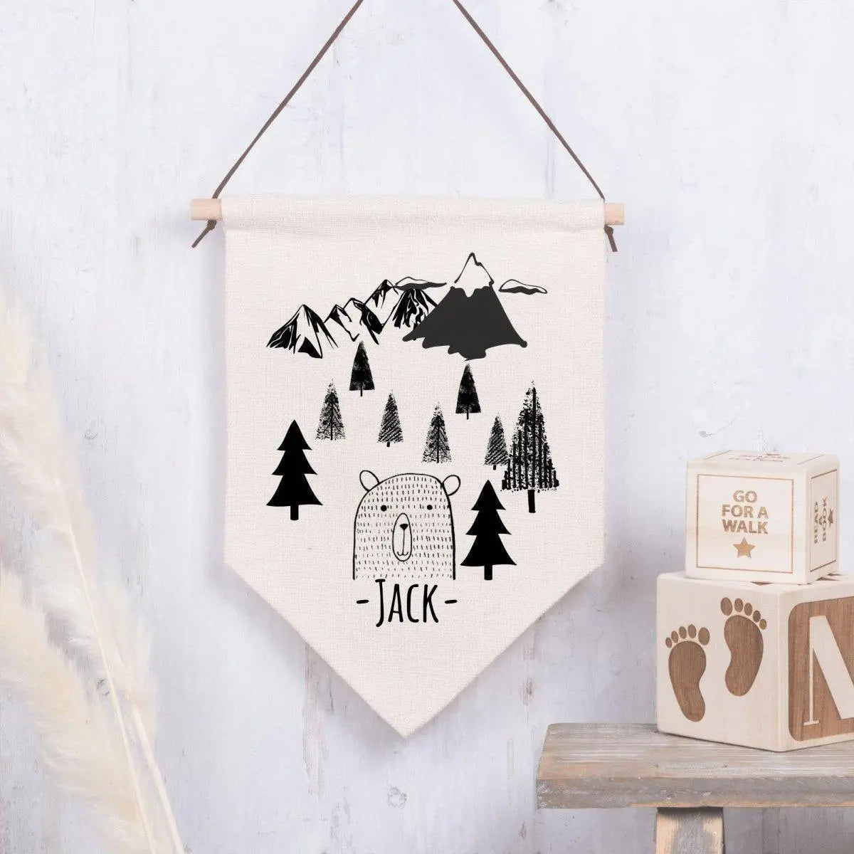 Personalised Mountain Room Flag, Kids Room Flag, Personalised Pennant Flag, Children's Bedroom Decor, Mountain Decor, Wall Hanging, Boy's - Amy Lucy