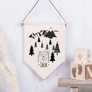 Personalised Mountain Room Flag, Kids Room Flag, Personalised Pennant Flag, Children's Bedroom Decor, Mountain Decor, Wall Hanging, Boy's - Amy Lucy