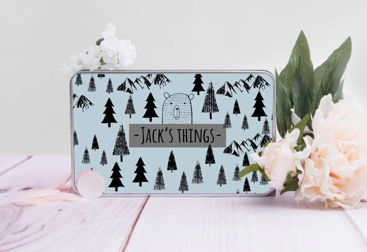Personalised Mountain Tin, Kids Storage Tin, Personalised Tin, Children's Bedroom Decor, Mountain Decor, Mountain Decor, Boy's Storage, - Amy Lucy