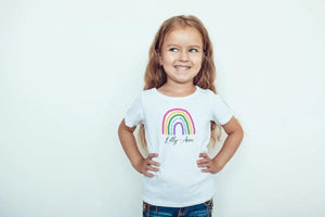 Personalised Rainbow Kids T-shirt, Kids Custom Rainbow Name Top, Lockdown Personalised Children's T-shirt, Customised Kid's Tee, Rainbow Top - Amy Lucy