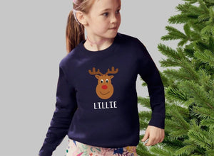Personalised Reindeer Unisex Jumper, Children's Reindeer Christmas Jumper, Kids Christmas Sweatshirt, Child Christmas Jumper, Gender Neutral - Amy Lucy
