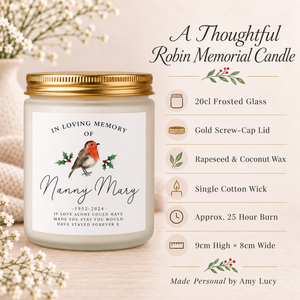 Personalised Robin Christmas Memorial Candle product details