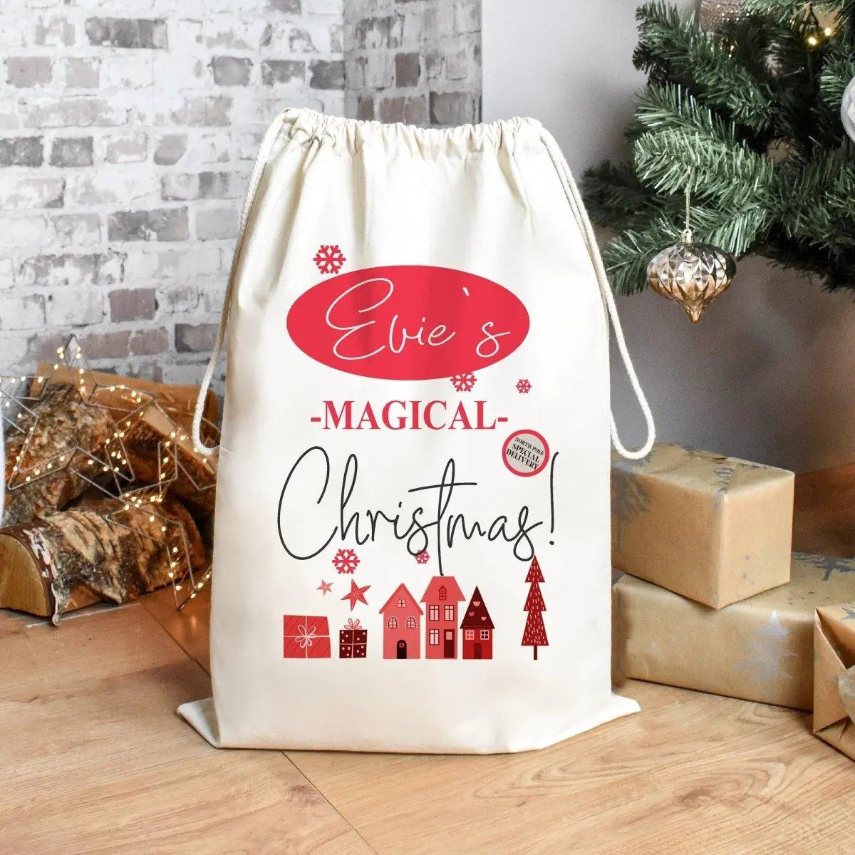 Personalised Santa Sack, Christmas Sack, Child's Kids Christmas Gift Sack, Cotton Santa Bag, Santa Toy Bag, Santa Toy Sack, Kids Drawstring, - Amy Lucy