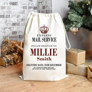 Personalised Santa Sack, Christmas Sack, Child's Kids Christmas Gift Sack, Cotton Santa Bag, Santa Toy Bag, Santa Toy Sack, Kids Drawstring, - Amy Lucy