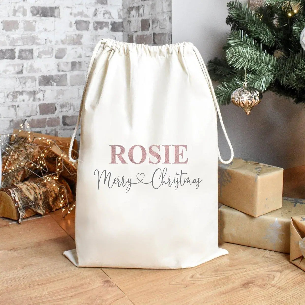 Personalised Santa Sack Rose Gold, Christmas Sack, Child's Kids Christmas Gift Sack, Cotton Santa Bag, Santa Toy Bag, Santa Toy Sack, Wife - Amy Lucy