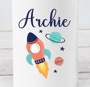 Personalised Spaceship Water Bottle, Space School Bottle, Kids Rocket Drink Bottle, Boys School Flask, Kids Children Student Drinks Cup - Amy Lucy