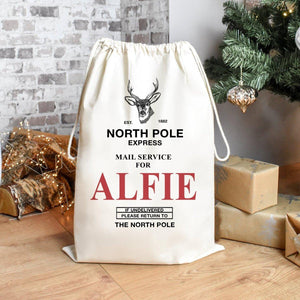 Personalised Stag Sack, Christmas Sack, Child's Kids Christmas Gift Sack, Cotton Stag Bag, Santa Toy Bag, Reindeer Toy Sack, - Amy Lucy