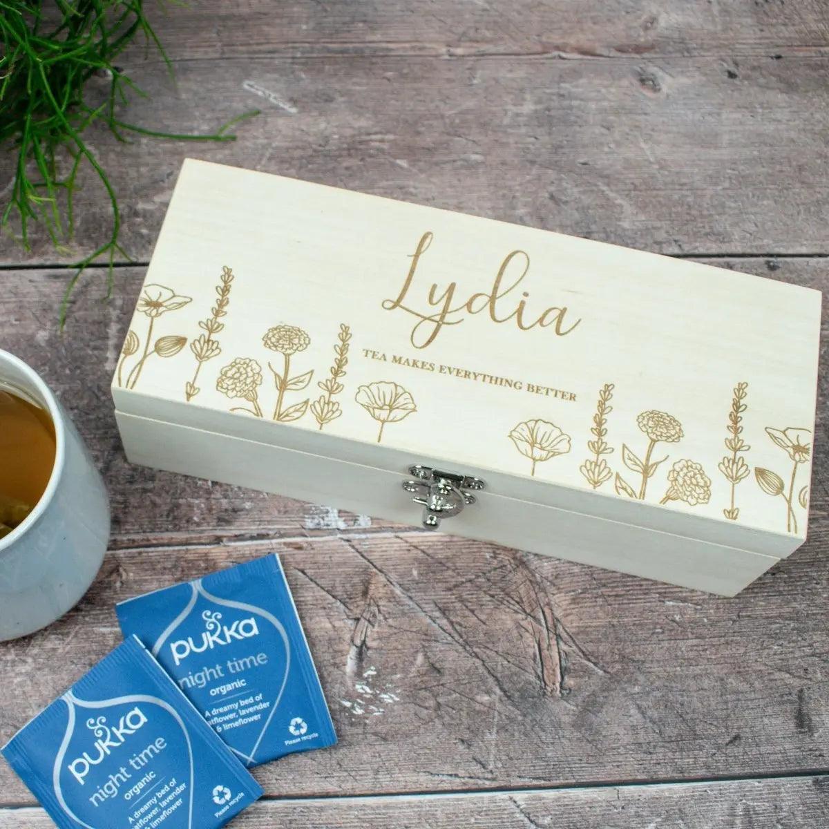 Personalised Tea Box, Engraved Wooden Tea Box, Personalised Mothers Day Gift, Mothers Day Box, Nanny Tea Box, Mum Tea Box, Personalised Tea - Amy Lucy