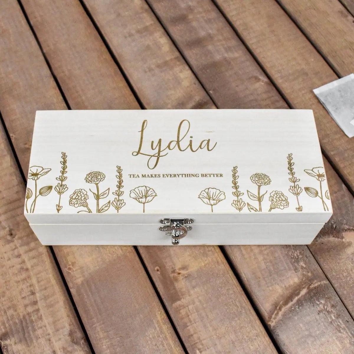 Personalised Tea Box, Engraved Wooden Tea Box, Personalised Mothers Day Gift, Mothers Day Box, Nanny Tea Box, Mum Tea Box, Personalised Tea - Amy Lucy