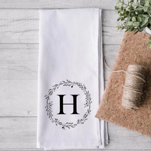 Personalised Tea Towel, Wreath Initial Tea Towel, Custom Tea Towel, Housewarming Gifts, New Home Gifts, Kitchen Decor, Mother's Day Gift - Amy Lucy