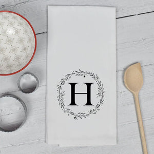 Personalised Tea Towel, Wreath Initial Tea Towel, Custom Tea Towel, Housewarming Gifts, New Home Gifts, Kitchen Decor, Mother's Day Gift - Amy Lucy