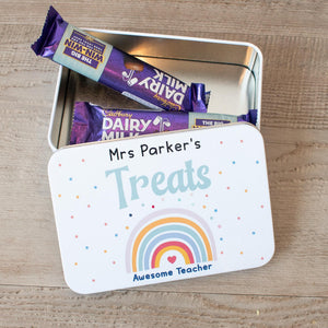 Personalised teacher treat tin with custom name or wording