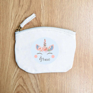 Personalised Unicorn Coin Purse, Girl Stocking Filler, Unicorn Gift For Her, Name Canvas Coin Purse, Unicorn Style Purse, Christmas Gift - Amy Lucy