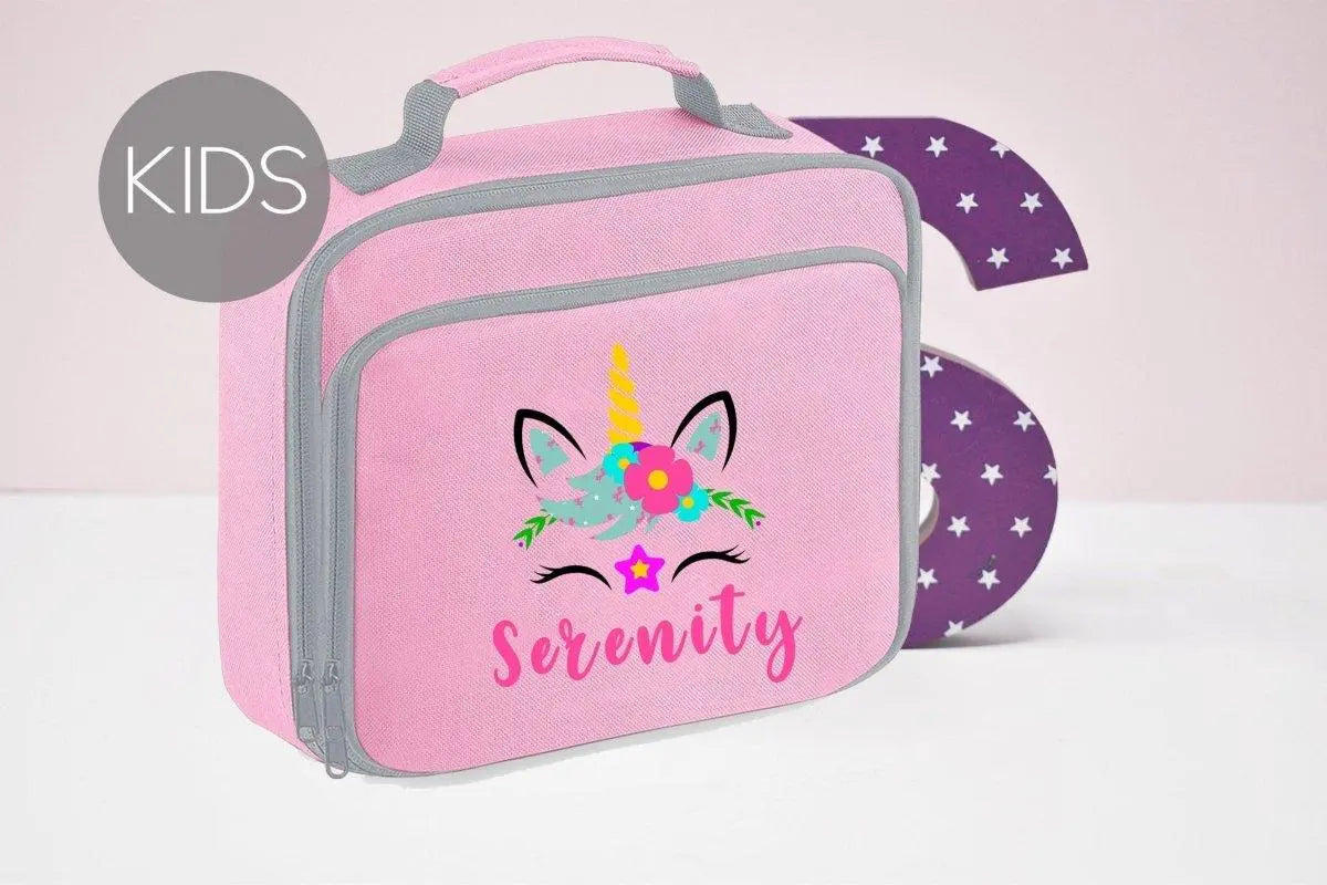 Personalised Unicorn Lunch Bag, Unicorn School Lunch Bag, Kids Unicorn Cooler Bag, Girls School Lunch Box, Kids, Student, Back To School, - Amy Lucy