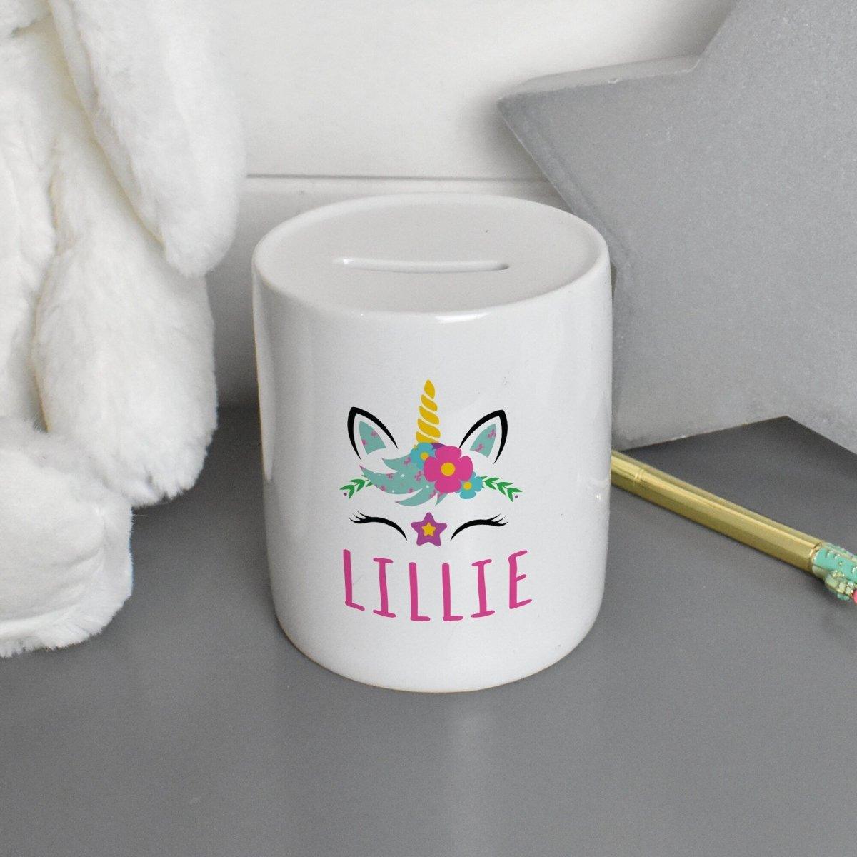 Personalised Unicorn Money Box, Personalised Piggy Bank, Child's Toy Fund, Unicorn Bedroom Decor, Girls Money Box, Child's Piggy Bank, - Amy Lucy