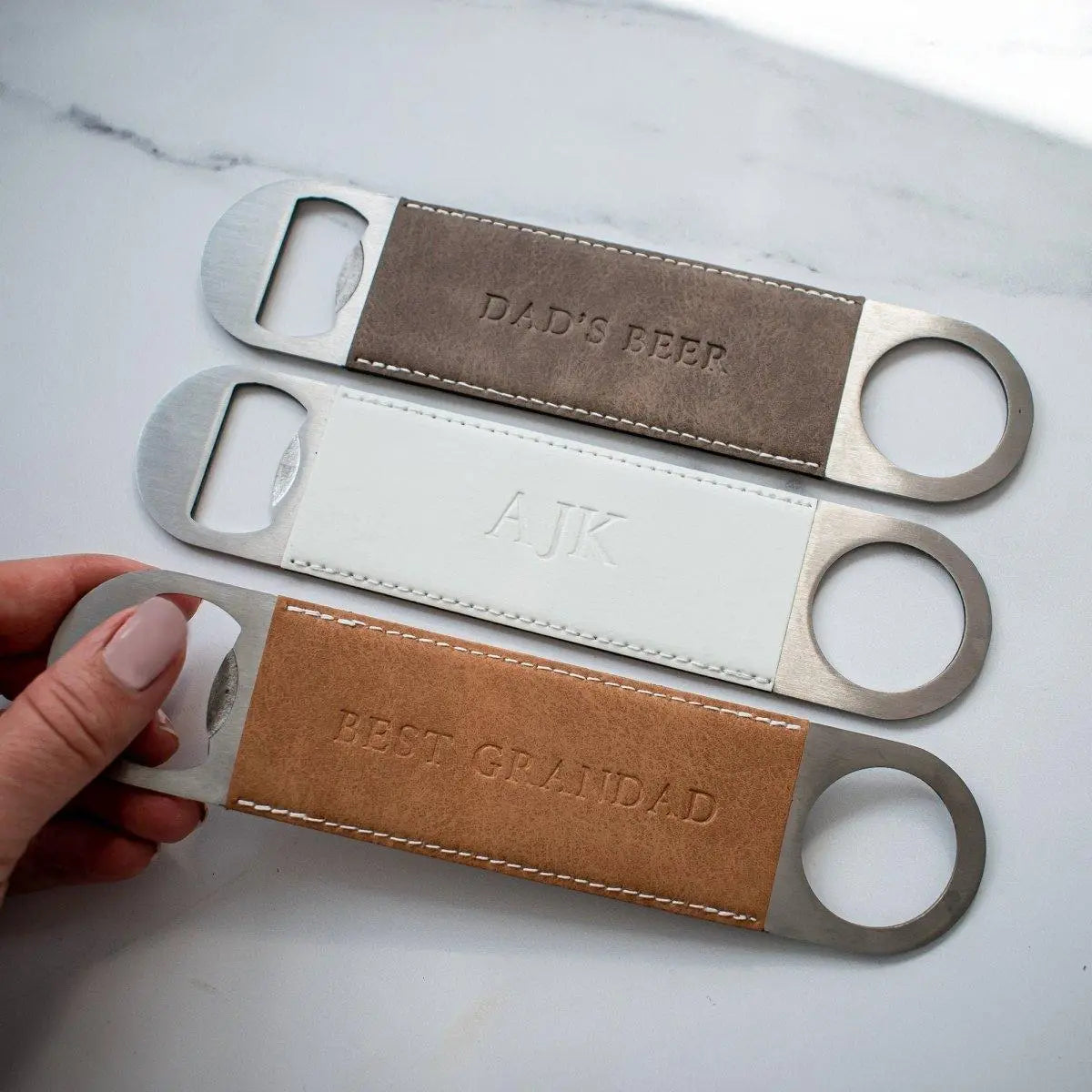 Personalised Vegan Leather Bar Blade, Personalised Bottle Opener, Debossed Bar Blade, Father's Day Gift, Drinking Gift, Dad Bar Gift, Him - Amy Lucy