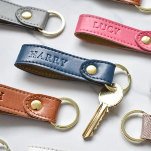 Personalised Vegan Leather Keychain, Personalised Key Fob, Embossed Keyring, Father's Day Gift, Monogram Gift, New Home Gift, New Car, Dad - Amy Lucy
