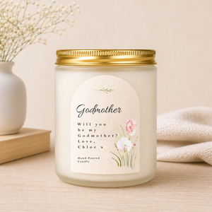 Personalised Will You Be My Godmother Candle shown from the front