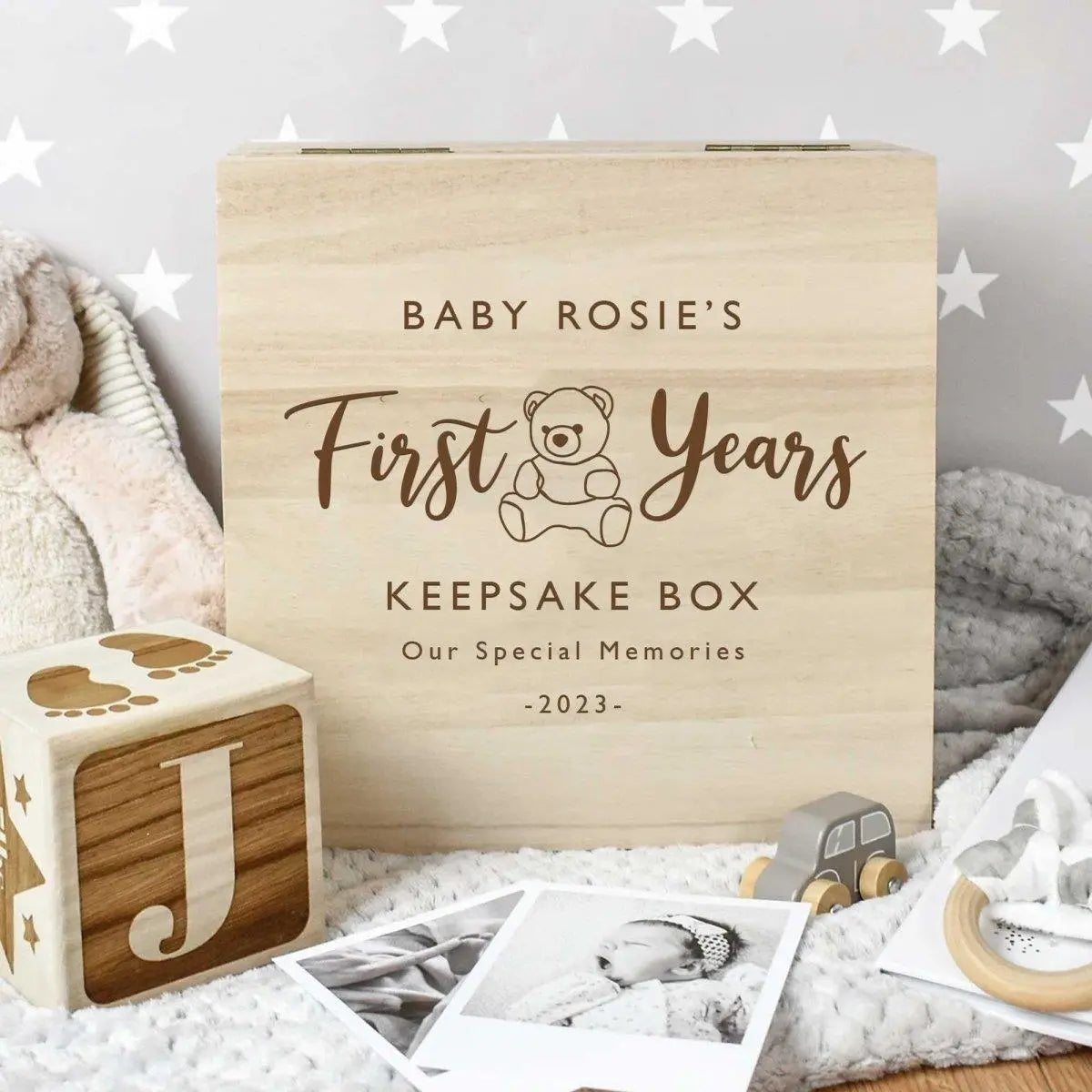 Wooden Baby Keepsake Box Personalised New Baby Large Wooden Memory