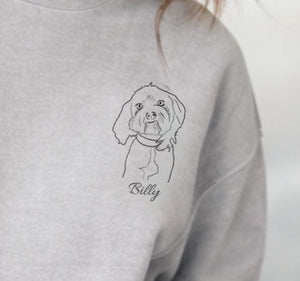 Gray sweatshirt with a dog illustration and name 'Billy' on a plain background