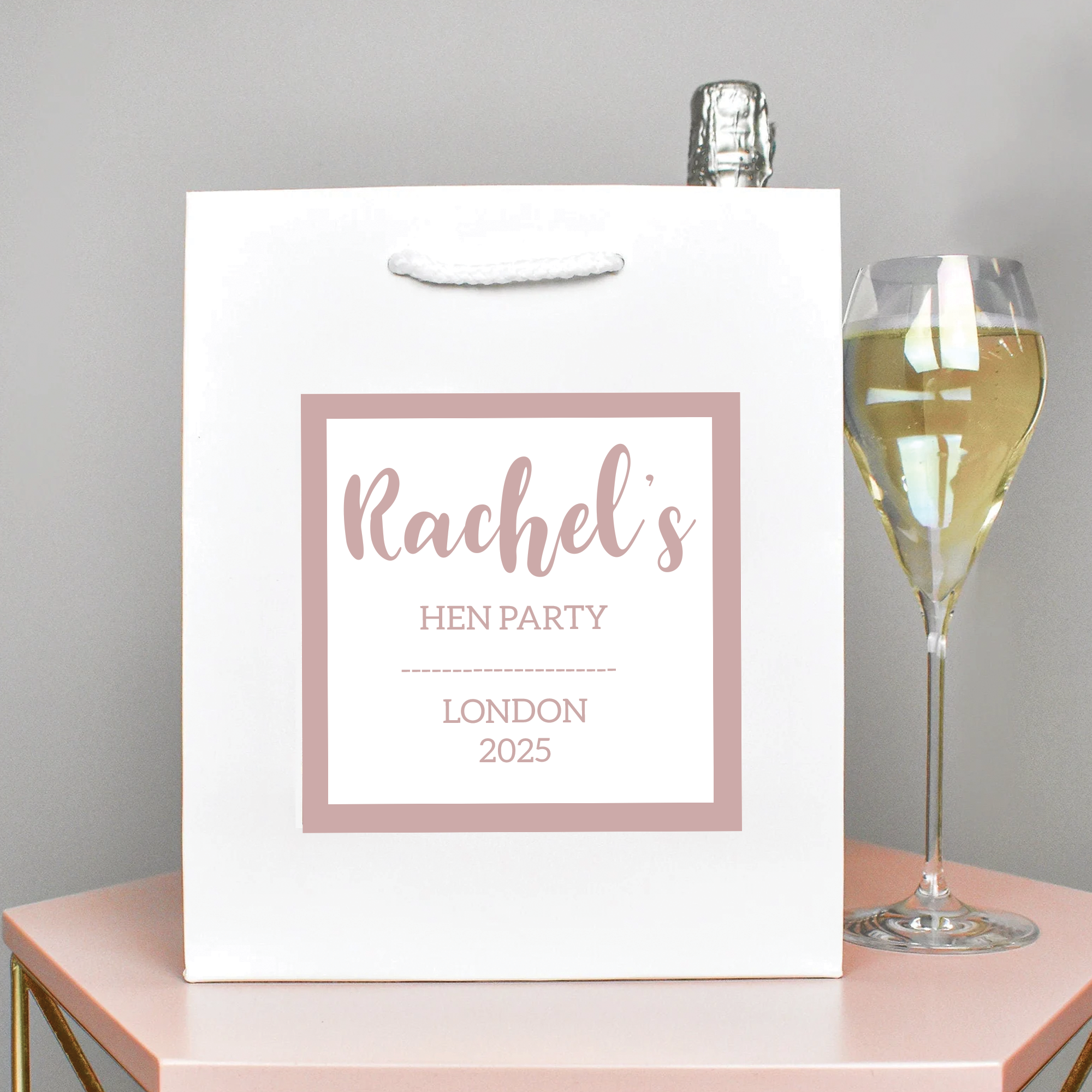 Rose Pink Personalised Gift Bag, DIY Personalised Party Bag, Favour Bag, Gold Party Bags and Gifts, Gift Wrapping, Gift Bags, Hen Party Bag
